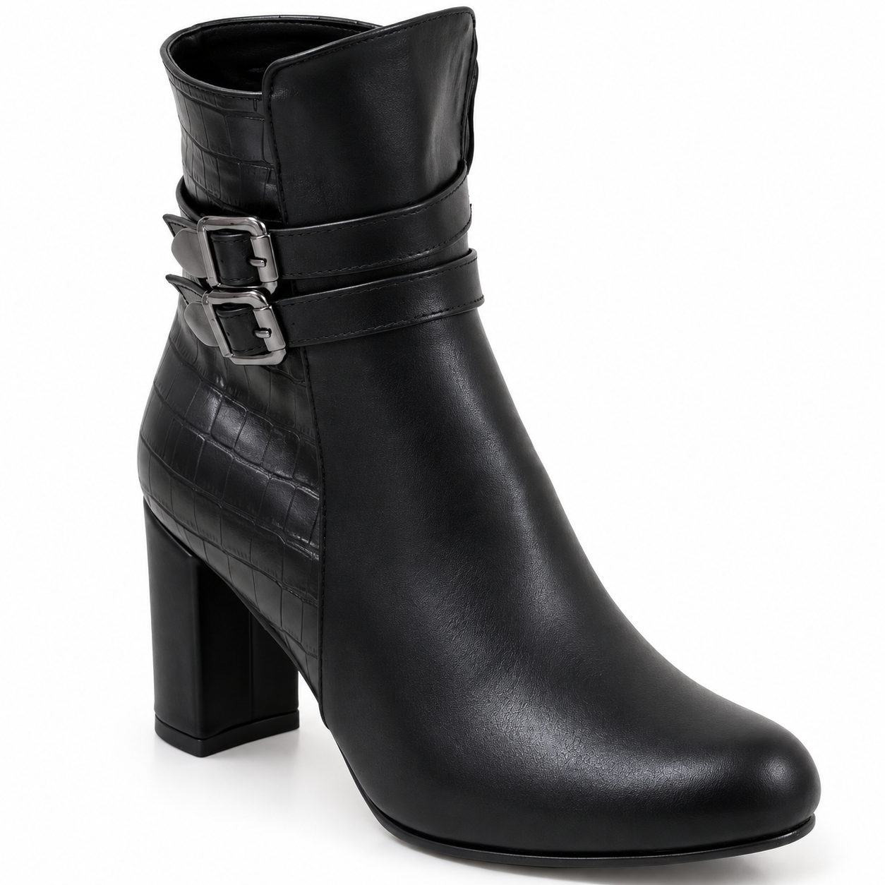 Women’s Double Buckle Block Heel Ankle Boots R-26