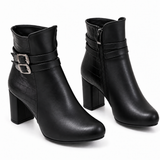 Women’s Double Buckle Block Heel Ankle Boots R-26