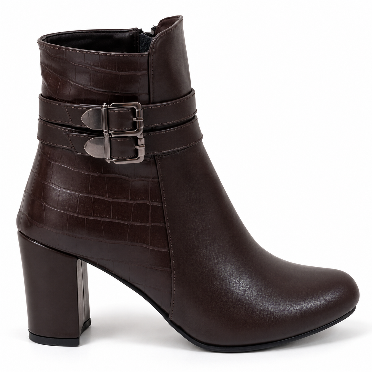 Women’s Double Buckle Block Heel Ankle Boots R-26