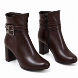 Women’s Double Buckle Block Heel Ankle Boots R-26