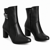 Women’s Block Heel Ankle Boots with Side Buckle R-27