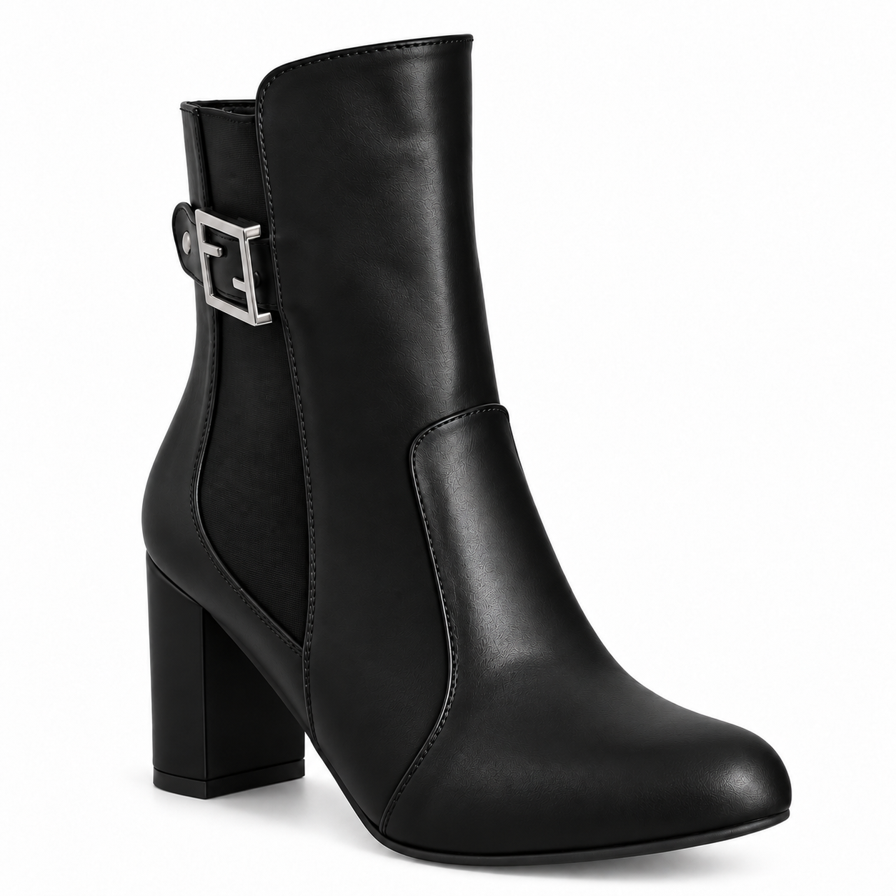 Women’s Block Heel Ankle Boots with Side Buckle R-27