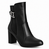 Women’s Block Heel Ankle Boots with Side Buckle R-27