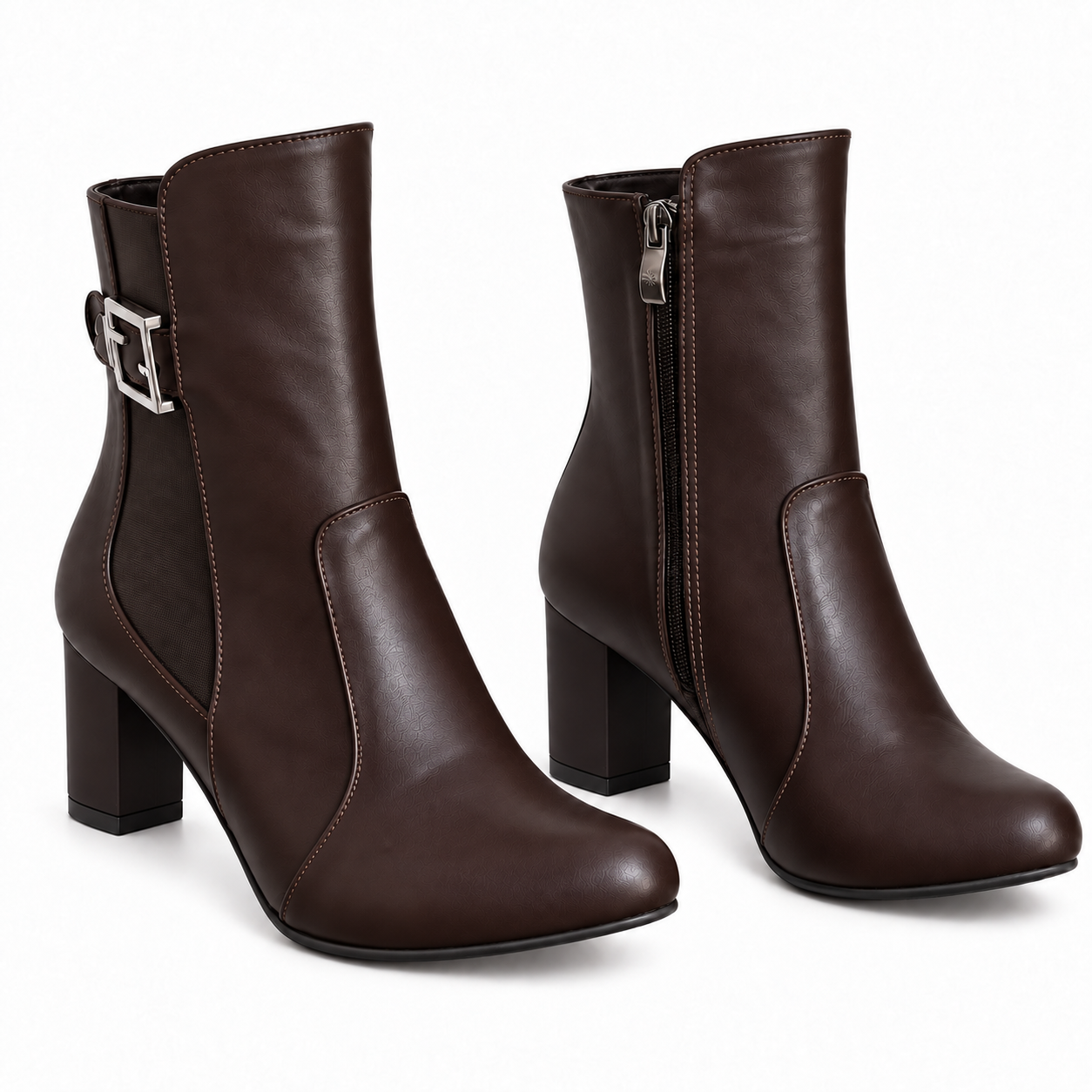 Women’s Block Heel Ankle Boots with Side Buckle R-27