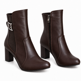 Women’s Block Heel Ankle Boots with Side Buckle R-27