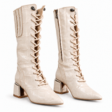 Long Boot Mid Heels Leather With Rope and Zipper LB-45