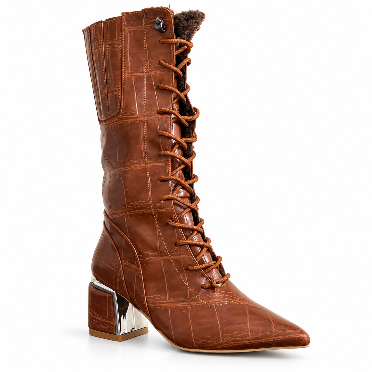 Long Boot Mid Heels Leather With Rope and Zipper LB-45