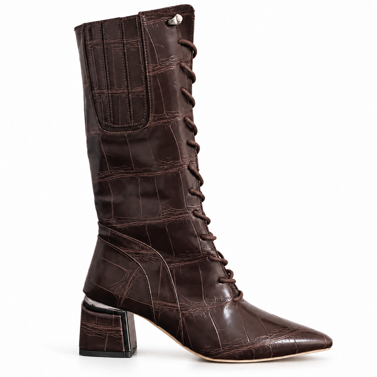 Long Boot Mid Heels Leather With Rope and Zipper LB-45