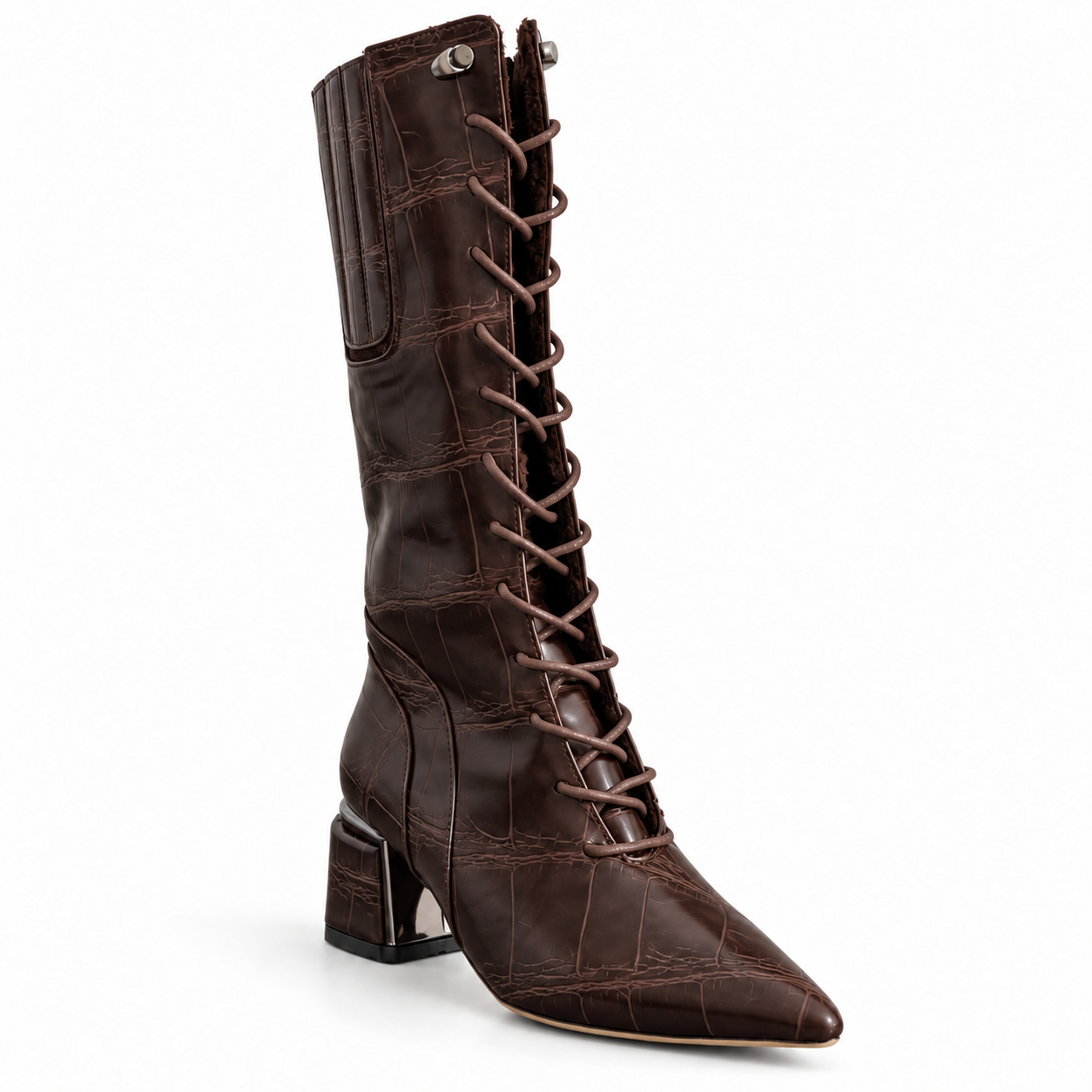 Long Boot Mid Heels Leather With Rope and Zipper LB-45