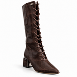 Long Boot Mid Heels Leather With Rope and Zipper LB-45