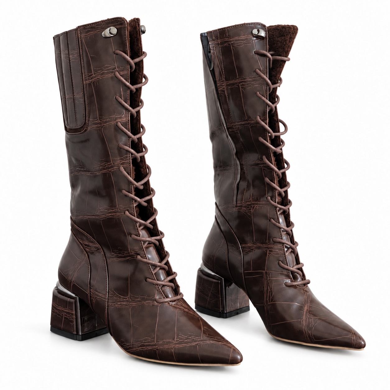 Long Boot Mid Heels Leather With Rope and Zipper LB-45