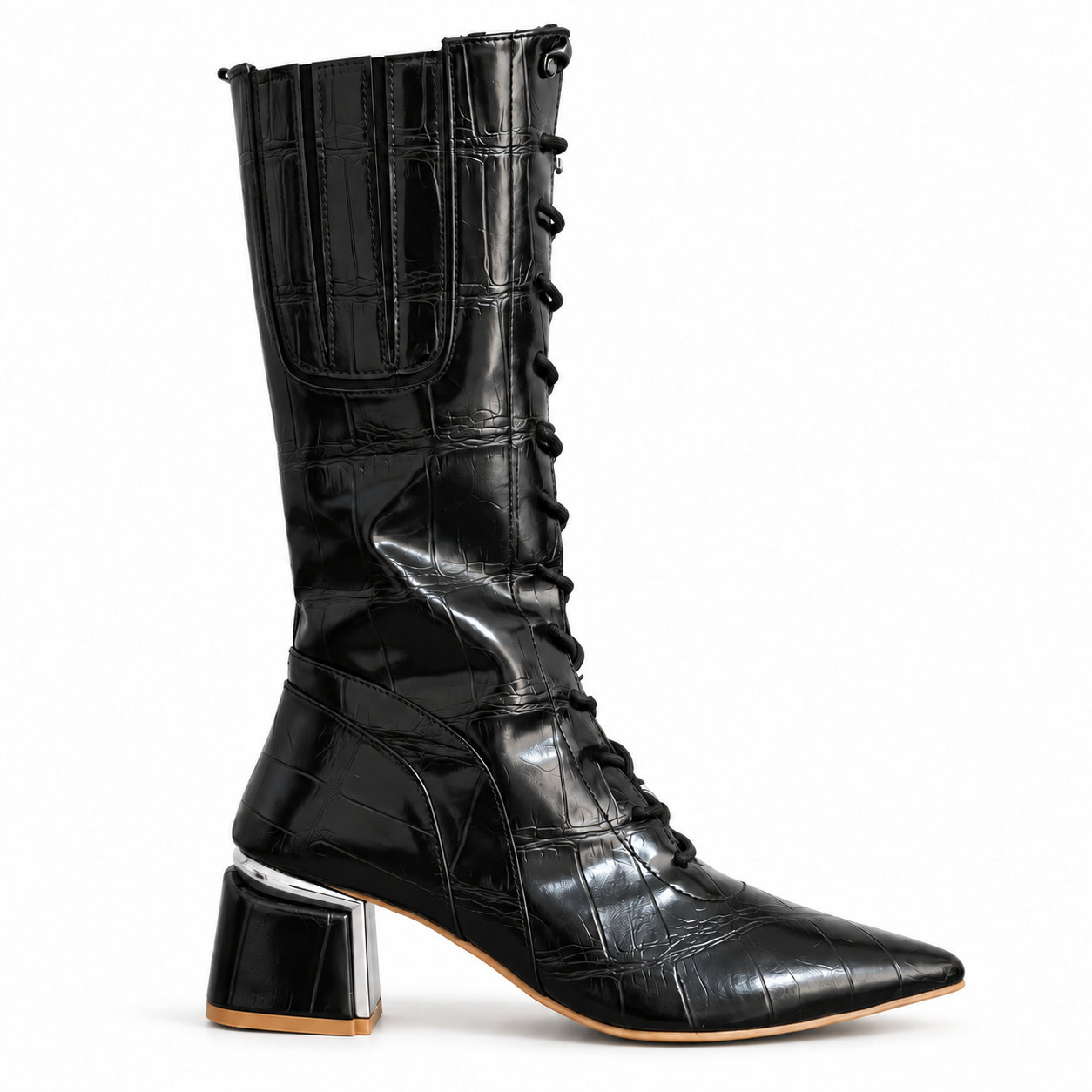 Long Boot Mid Heels Leather With Rope and Zipper LB-45