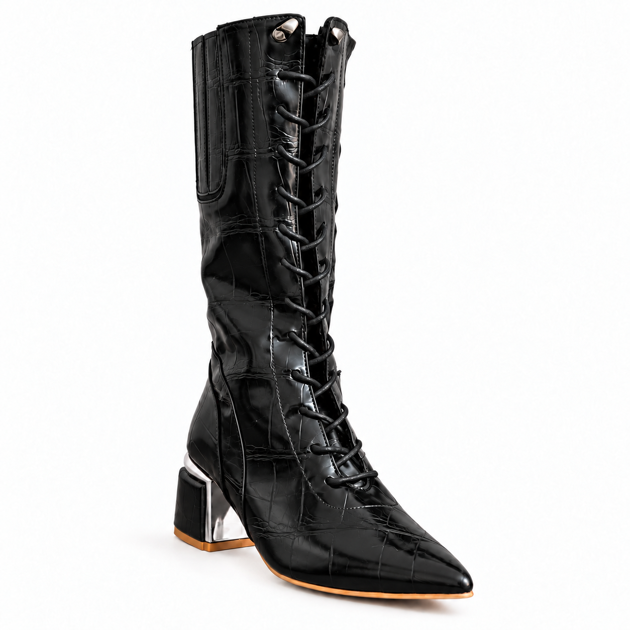 Long Boot Mid Heels Leather With Rope and Zipper LB-45
