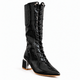 Long Boot Mid Heels Leather With Rope and Zipper LB-45