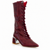 Long Boot Mid Heels Leather With Rope and Zipper LB-45