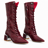 Long Boot Mid Heels Leather With Rope and Zipper LB-45