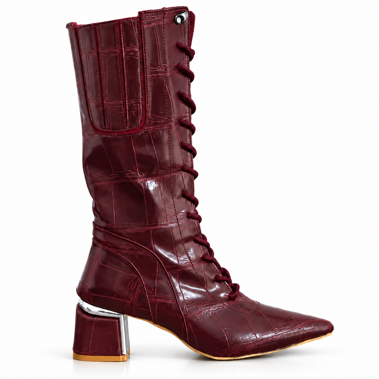 Long Boot Mid Heels Leather With Rope and Zipper LB-45
