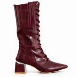 Long Boot Mid Heels Leather With Rope and Zipper LB-45