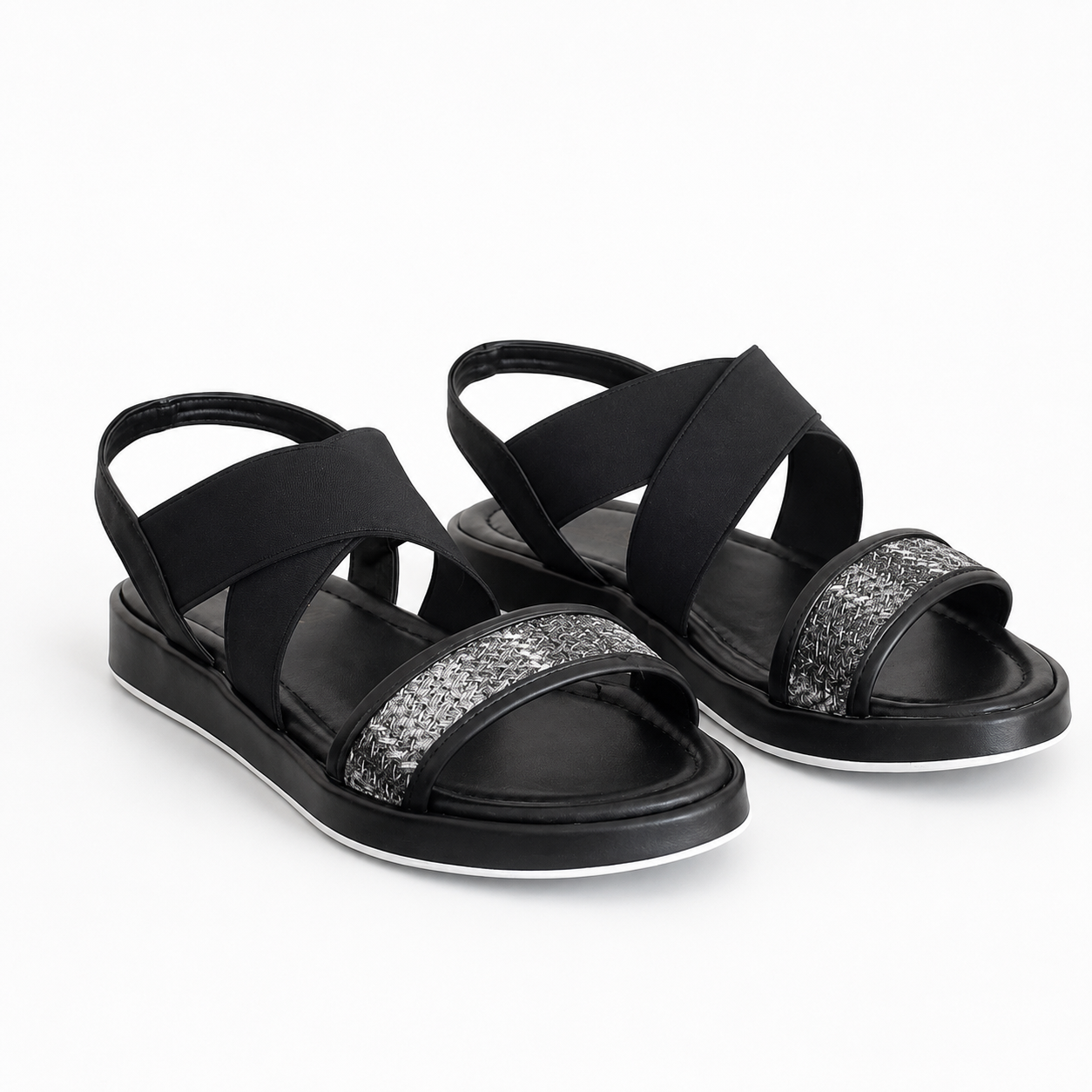 sandals Leather flat with elastic strap SF-61