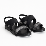 sandals Leather flat with elastic strap SF-61