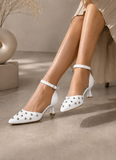 Shoes Mid Heels Leather With Buckle F-600