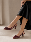 Shoes Mid Heels Leather With Buckle Elegant F-613