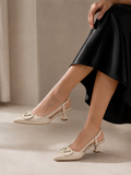 Shoes Mid Heels Leather With Buckle Elegant F-613