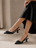 Shoes Mid Heels Leather With Buckle Elegant F-613