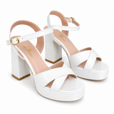 Sandal High Heel Leather Glossy With Buckle H-15