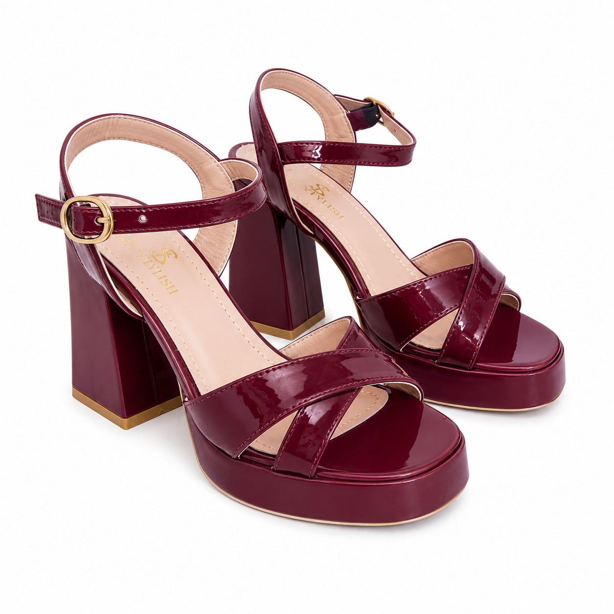 Sandal High Heel Leather Glossy With Buckle H-15