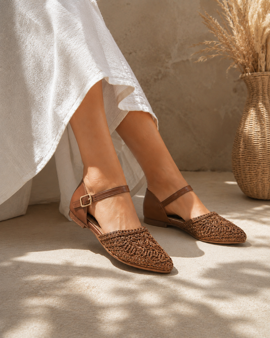 Sandals Flat Burlap And Leather With Buckle SF-59