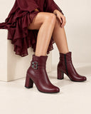 Women’s Double Buckle Block Heel Ankle Boots R-26