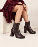 Women’s Double Buckle Block Heel Ankle Boots R-26