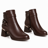 Ankle Boot Women's Leather Mid Heel With side belt R-31