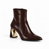 Ankle Boot Women’s Leather With Distinctive Heel and Gold Accessory L-122