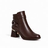 Ankle Boot Women's Leather Mid Heel With side belt R-31