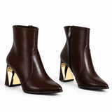 Ankle Boot Women’s Leather With Distinctive Heel and Gold Accessory L-122