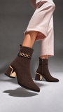 Ankle Boot Suede Mid heel winter With gold-ring accessories R-36