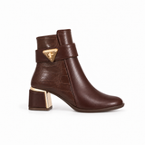 Ankle Boot For Women’s Leather Mid heel Adorned with gold details R-32