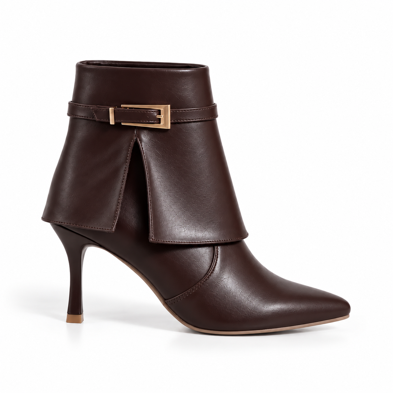 Ankle Boot Leather with a slim heel and a strap with a gold buckle L-121