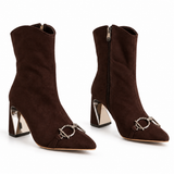 Ankle Boots Suede With a Geometric Heel And a Front Accessory L-117