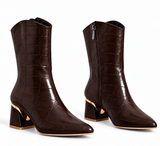Ankle Boot Leather Crocodile Mid Heel an elegant design L-119