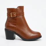 Ankle Boot Heels Leather With Buckle  R-18