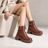 Women’s Ankle Boots Leather with Chunky Heel G-65