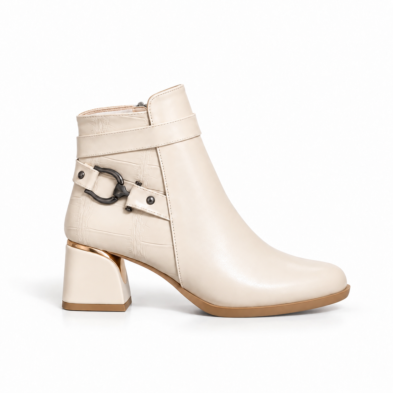 Ankle Boot Women's Leather Mid Heel With side belt R-31