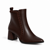 Ankle Boot Leather Mid Heel Adorned with a side fabric braid R-33