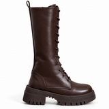 Long Boot Mid Heels Leather With zipper and laces LB-53