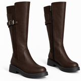 Long Boot Leather And Suede With a low heel and a zipper LB-56