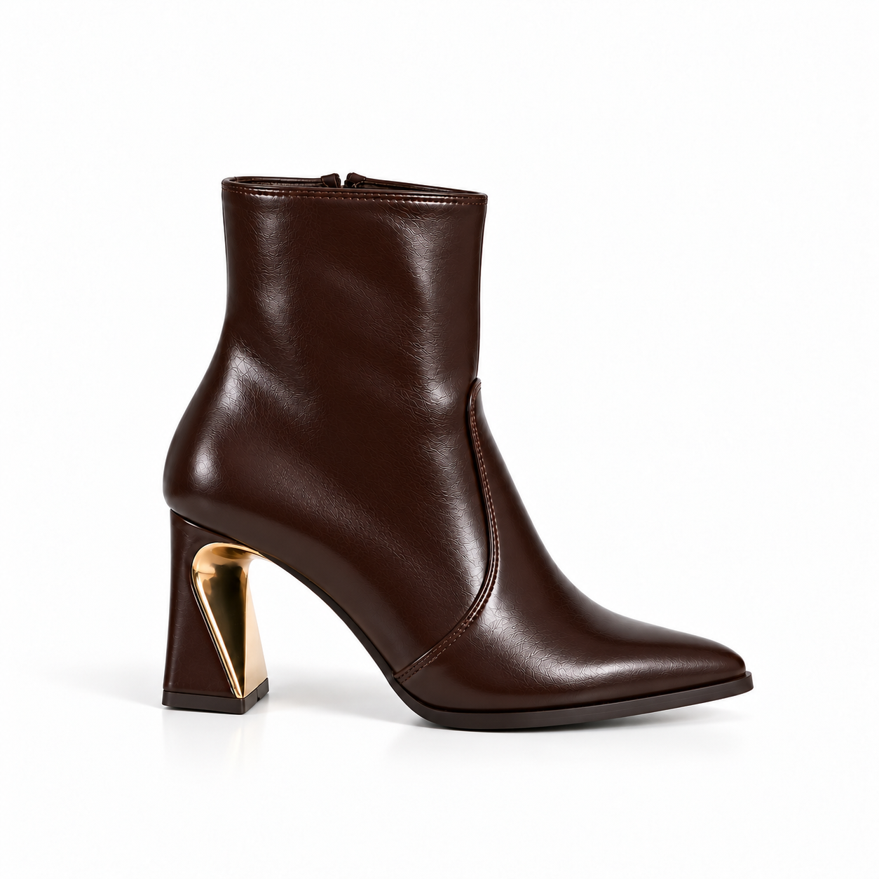 Ankle Boot Women’s Leather With Distinctive Heel and Gold Accessory L-122