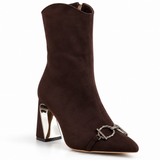 Ankle Boots Suede With a Geometric Heel And a Front Accessory L-117